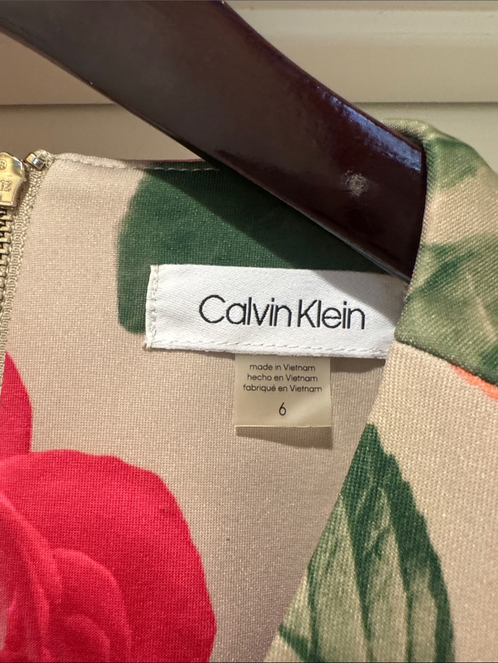 Calvin Klein Peach and Pink Floral Cream Midi Dress - Picture 2 of 6